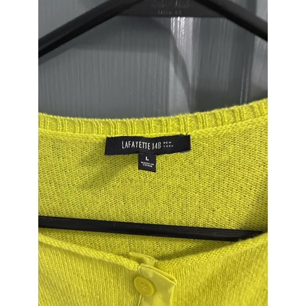 Women's Lafayette 148 3/4 sleeve Cashmere Cardigan Bright Green Yellow Sweater L - Picture 4 of 10